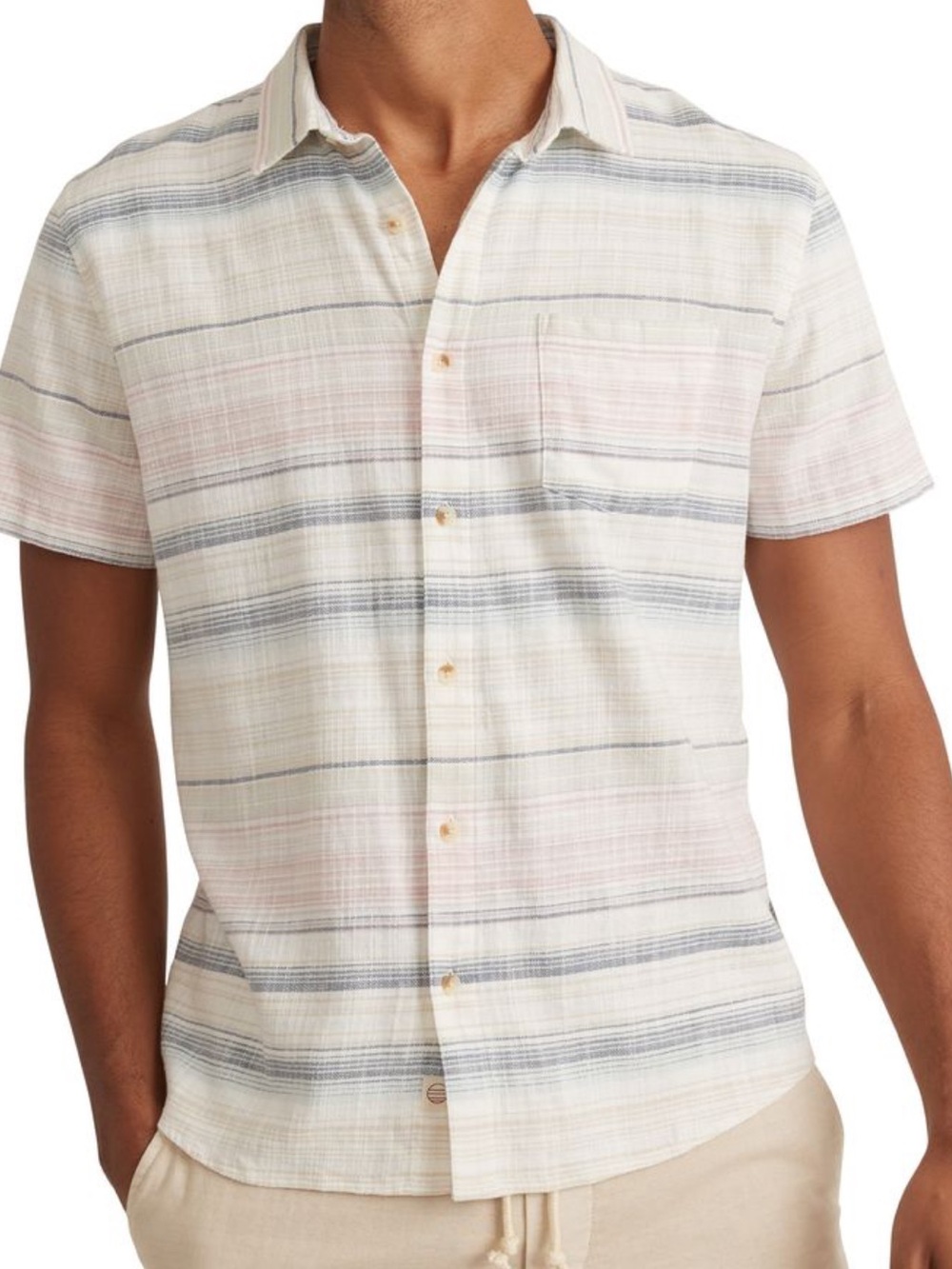 NWT Marine Layer Stripe Stretch Selvedge Button-Up Shirt White Multi Large